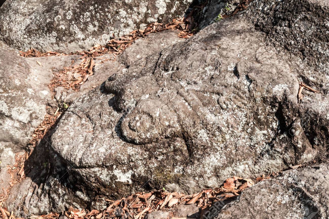 Sculptures at archaeological site Los Sapos near Copan Ruinas, Honduras